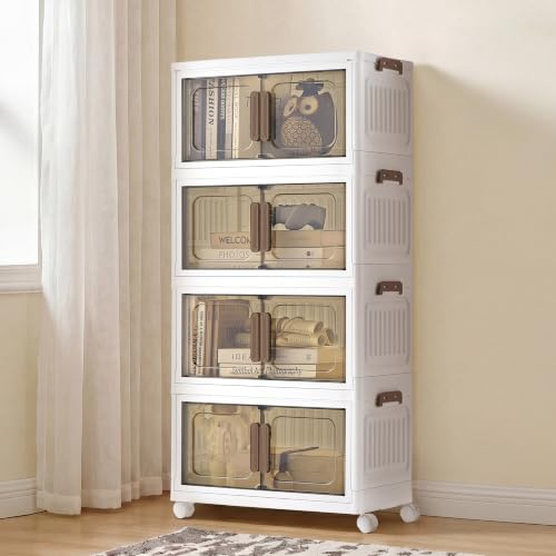 SONGMICS 26QT stackable storage bins with 1 Lid, 4-Tier Foldable Bins - size: 4 x 26QT