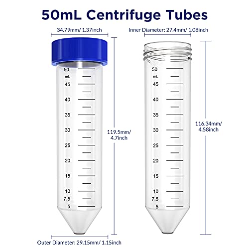 Conical Centrifuge Tubes 50mL, 25 Pcs Sterile Test Tubes with Screw Cap - size: 50mL