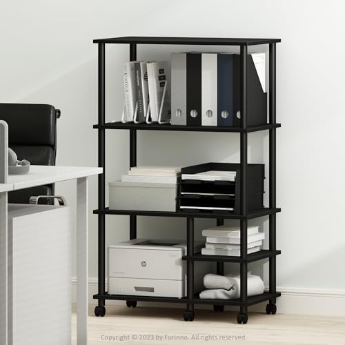 Furinno Turn-N-Tube 4-Tier Toolless Multipurpose Printer Stand Display Storage Shelf with Wheels, Americano/Black - color: Americano/Black, size: 3-Tiers Storage