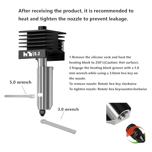 Upgrade 0.2mm P2S, X2D Hotend Kit, 3D Printer Print Head Hot End Heating Block Kit with 0.2mm Removable Hardened Steel Nozzle for Bambu Lab H2D, H2C, H2S, A1/A1 Mini - size: 0.2mm