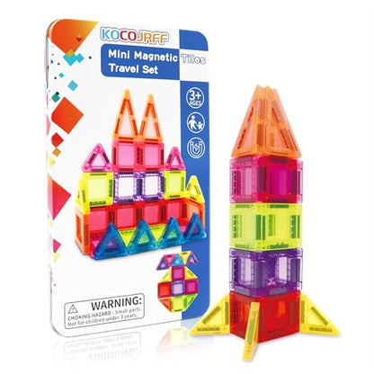 Travel Magnetic Tiles, 57Pcs Mini Magnetic Tiles Travel Set with Iron Box - color: Color-4