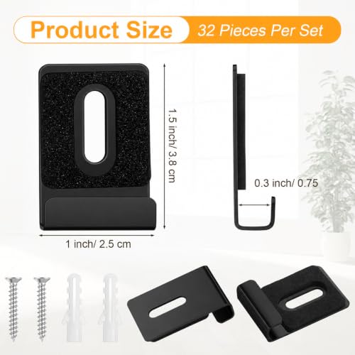 32 Pcs Metal Mirror Holder Kit, J Type Hanger Clip Kit with Screws Pads - color: Black