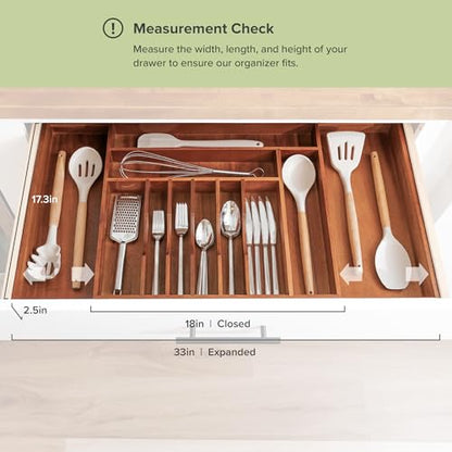 KitchenEdge Silverware & Utensil Organizer | Natural Acacia, 18-33 In - color: Natural Acacia, size: From 18" to 33" Wide