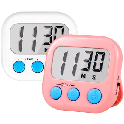 Timer for Kids Digital Kitchen Timers for Cooking- 2 Pack White Pink - color: White Pink