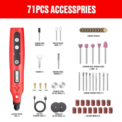 EWORK 71PCS Mini Rotary Tool, 5-Speed Rotary Tool Kit for DIY Enthusiasts - color: Red(71pcs)