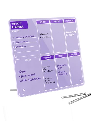 Desktop Thickened Acrylic Dry Erase Board, Weekly White Board with to Do List, Tabletop Whiteboard with Stand, Frameless Dry Erase Purple Board，9.8"x11.8" for Office, Home, School(Desktop-PUR-2530) - color: Purple, size: 12"W x 9.8"H