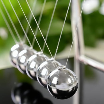 Newtons Cradle Balance Pendulum Balls, Swinging Kinetic Balls with Black Base, Science Physics Educational Learning Tool, Office Home Creative Decoration, Stress Relief Fidget Desk Toy (Medium) - size: Medium - 5 Balls