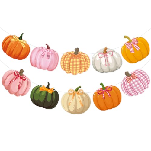 2 Pcs Bow Pumpkin Banner Pink Bows Fall Thanksgiving Pumpkin Party Decor - color: Bow Pumpkin