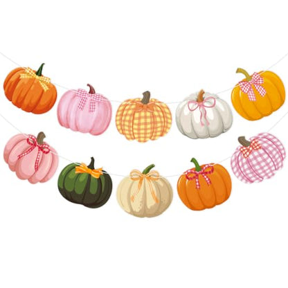 2 Pcs Bow Pumpkin Banner Pink Bows Fall Thanksgiving Pumpkin Party Decor - color: Bow Pumpkin