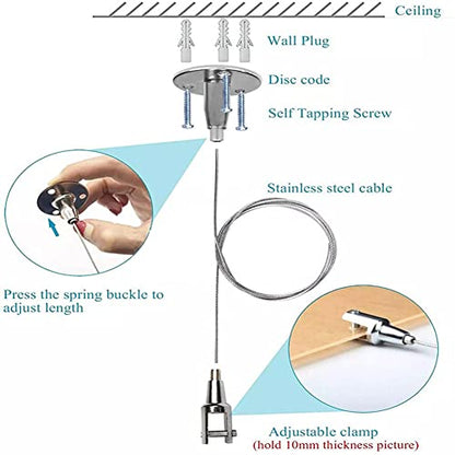 4 Disc for LED Panel Light Billboards DIY Mounting Clamp Ceiling Mount Gallery Large Picture Wire Disc Fittings Hanging System Hanger Stainless Steel Wire is Suitable for Hanging Art Projects