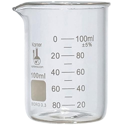 100ml Beaker, Low Form Griffin, Borosilicate 3.3 Glass, Graduated, Karter Scientific 213D32 (Single) - size: 100ml, style: Pack of 1