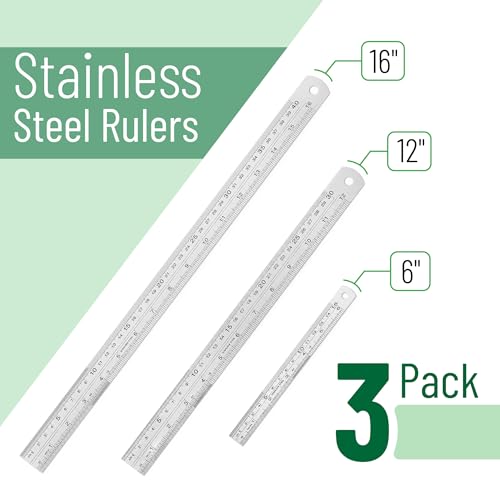 Mr. Pen- Metal Straight Edge Ruler, 3 pcs, 6", 12", 16" - color: Silver, size: 6, 12, 16 inch