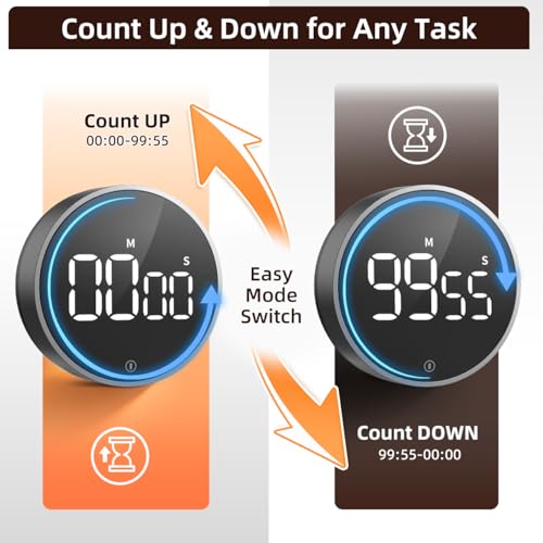 Digital Magnetic Kitchen Timer & Stopwatch with LED Display, Space Gray - color: Space Grey