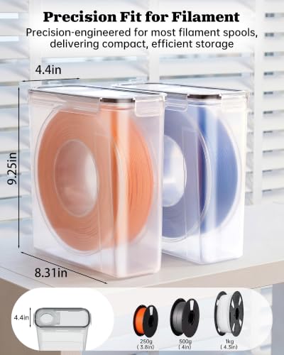 Filament Storage Box 6 Pack — Airtight 3D Printer Filament Container with Silicone Seal & 4 Locking Buckles, Water-Proof Dust-Proof Clear Dry Box for 1KG PLA PETG ABS TPU Spool, Stackable Organizer