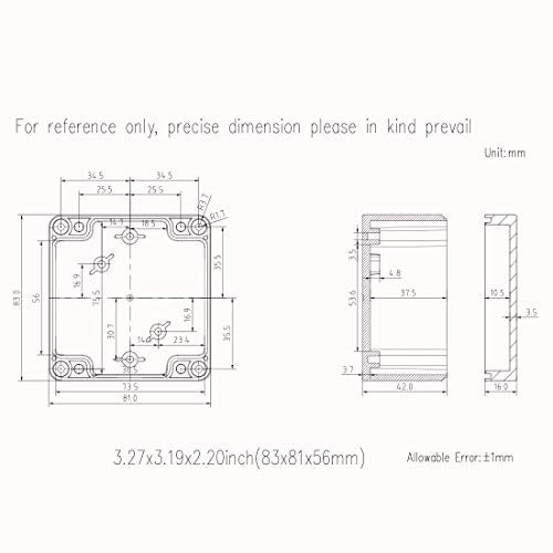 Junction Box, Zulkit Project Box IP65 Waterproof Outdoor Box ABS Plastic Electrical Boxes Electronic Enclosure Black 3.27 x 3.19 x 2.20 inch (83 x 81 x 56mm)(Pack of 2) - size: 3.27'' x 3.19'' x 2.20''(Pack of 2)