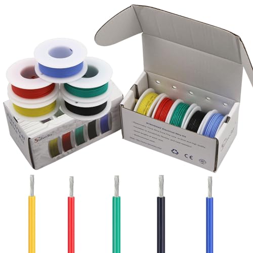 28AWG Flexible Silicone Hook Up Wire - 28 Gauge Tinned Copper Stranded Cable, 600V High Temp Resistant, DIY Electronics, Robotics, LED Projects (Box-1) - color: Silicone wire Box1=Red+Blue+Green+Yellow+Black, size: 28AWG
