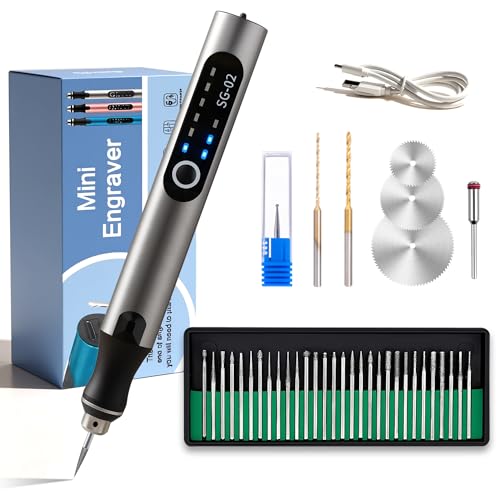 USB Rechargable Engraving Machines Pen with 35bits,Mini Electric Engraver Etching Machines Cordless Rotary Tools Engraved Jewelry Stone Metal Plastic Wood Resin Model - color: Silver