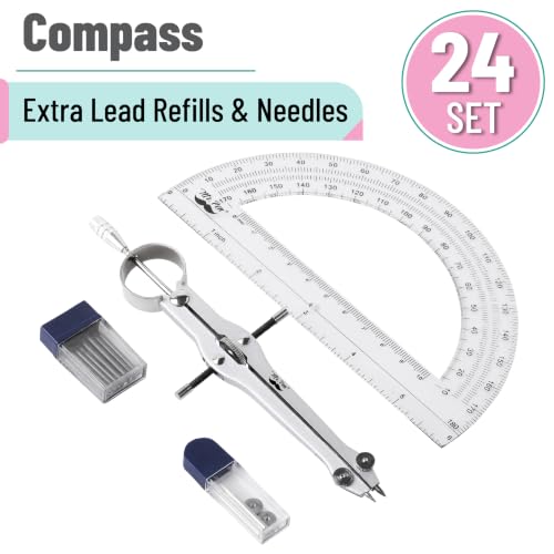 Mr. Pen- Bulk Compass and Protractor Set, 24 Set, Metal Math Compass - size: 24 Sets