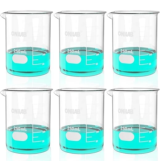 ONiLAB 250mL Glass Beaker, 6 Pcs, Borosilicate Glass - style: 250ml-6pcs