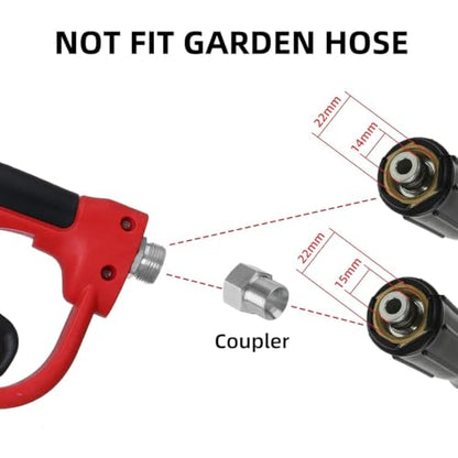 Pressure Washer Gun with Replacement Extension Wand, Upgraded Power Washer Gun with 5 Spray Nozzle Tips, M22 Fitting, 37 Inch, 3000 PSI - color: Red