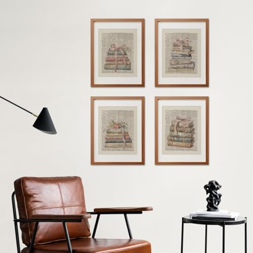 ETVISO Vintage Wall Decor, Library Book Club Decorations, Retro pink bow Books Wall Art Bookish Gifts Posters for Room Aesthetic, Book Themed Party Decorations 8x10 Set of 4 Unframed - color: Book, size: 8x10 in
