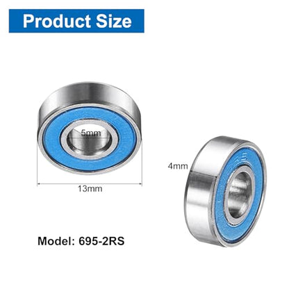 uxcell 8 Pcs 695-2RS Deep Groove Micro Bearing, 5x13x4mm Chrome Steel - size: 695-2RS
