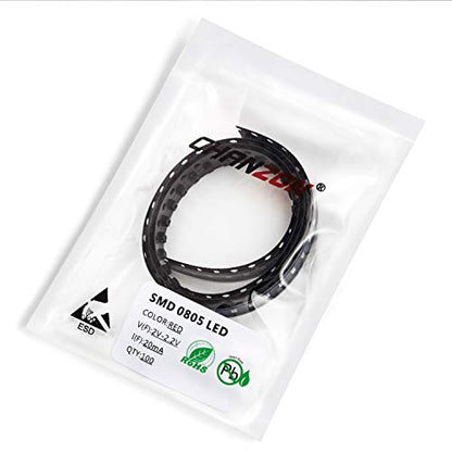 CHANZON 100 pcs SMD 0805 (2mm x 1.2mm) Red LED Diode Lights (DC 2V 20mA) - color: B) Red (100pcs)