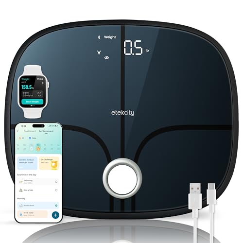 Etekcity Rechargeable Smart Scale for Body Weight, FSA Eligible, Black - color: Black, size: 13.4 x 11.5 inches