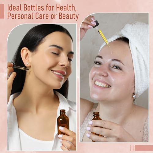 4 Pack, 2 oz Dropper Bottles with 2pcs Glass Pipettes(1ml) - Essential Oils Bottles for Health, Personal Care & Beauty - 60ml Thick Dark Amber Glass Tincture Bottle with Eye Droppers, Leakproof - color: Amber with Eye Droppers and 2 Graduated Droppers