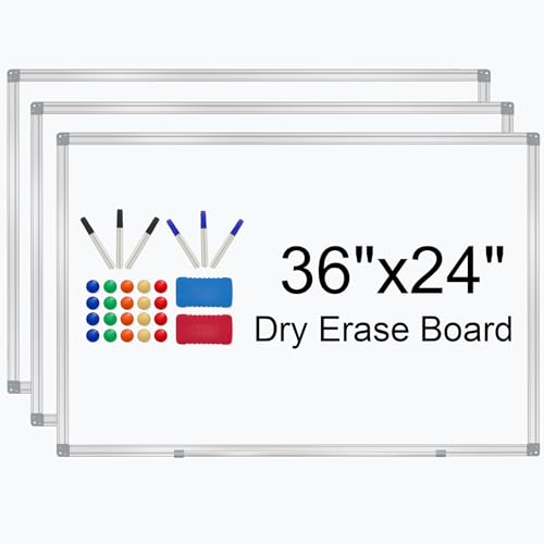 H-Qprobd 3' x 2' Whiteboard Dry Erase White Board for Wall 36x24 (3pcs) Magnetic Boards for Office Classroom & Home, Small Wall Whiteboard Including 6 Markers, 20 Magnets, 2 Erasers - size: 36"x24"(3pcs)