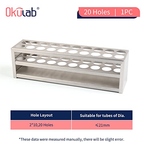 Test Tube Rack, 20 Holes Stainless Steel Test Tube Rack, with Extended Edges Providing Handles, Suitable for Tubes of Dia.≤21mm, Round Holes Test Tube Holder, for Classroom, Lab, TTRS20A1 - size: 20 Holes,for Tubes of Dia.≤21mm
