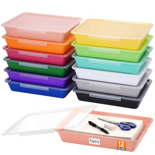 Tinlade 12 Pcs Classroom Paper Storage Bins with Lids, Vibrant, 13x10in - color: Vibrant