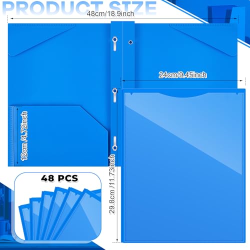 Henoyso 48 Pcs Plastic Folder with Clear Front Pocket and 3 Prongs Heavy Duty Plastic Folders with Card Slot Pocket Folders with Prongs for School Office Home(Blue) - color: Blue