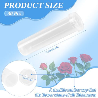 STEFORD 30 Pack Flower Water Tubes with Caps, 2.8 Inch Leak-Proof Plastic Clear Reusable Floral Water Tube for Fresh Flowers Single Stem Rose Arrangement Bouquet Accessories