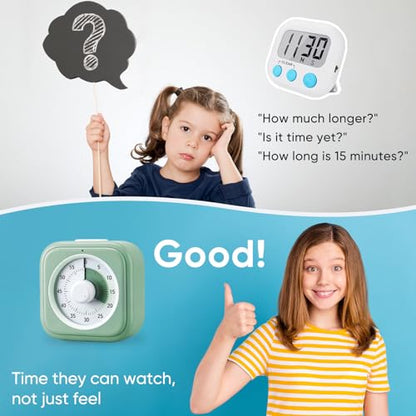 60 Minute Visual Timer for Kids, Silent Countdown Clock, Time Management Tool for Homeschool Study Supplies, Classroom, Home, Kitchen, Desk (Green) - color: Green