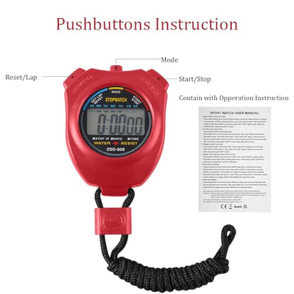 Vicloon Stopwatch Timer, Lap Split Digital Stopwatch with Stainless Steel Whistle, Large Display Digital Stopwatch Timer Suitable for Football, Basketball, Running, Swimming, Fitness and More (Red) - color: Red
