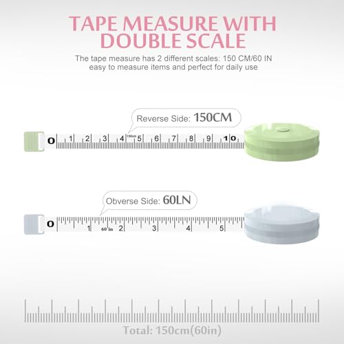 Measuring Tapes for Body Measurements, 5 Pack Soft Tape Measure 60-Inch & 1.5 Meter Dual Sided Measuring Tape Retractable, Craft Tailor Fabric Cloth Sewing Weight Loss Body Measuring Tape