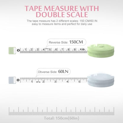Measuring Tapes for Body Measurements, 5 Pack Soft Tape Measure 60-Inch & 1.5 Meter Dual Sided Measuring Tape Retractable, Craft Tailor Fabric Cloth Sewing Weight Loss Body Measuring Tape