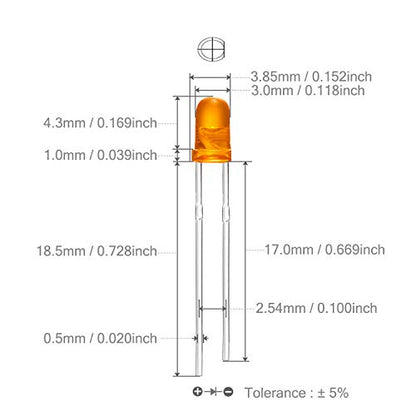CHANZON 100 pcs 3mm Orange Diffused LED Diode Lights (DC 2V 20mA) - color: K) Orange-orange (100pcs)