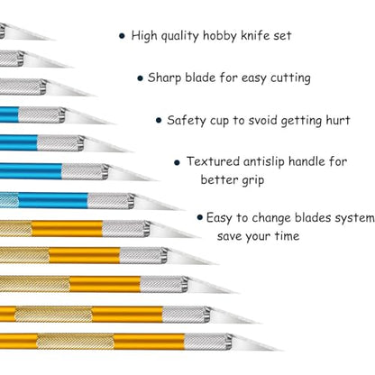 Mudder 15 Pack Exacto Knife Set, Craft Knives Hobby Knife, Gold and Blue - color: Gold and Blue