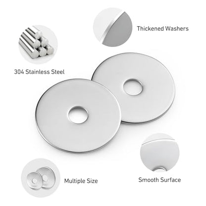 84PCS 3/8" x 1" Fender Washers, 304 Stainless Steel 18-8, Thickened 3/8 Fender Washer,3/8" ID x 1" OD - color: Silver, size: 3/8x1"