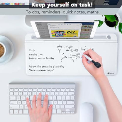 Varhomax Glass Desk Whiteboard with Built-in Mirror, Desktop Organizer - color: White With Mirror