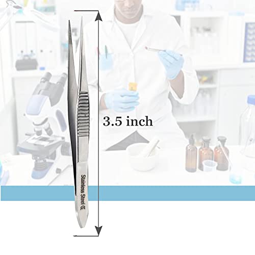 Stainless Steel High Precision Forceps with Fine Strong Straight Serrated Point to use Engineer Labware for Scientific Use (3.5 Inch) - size: 3.5 Inch