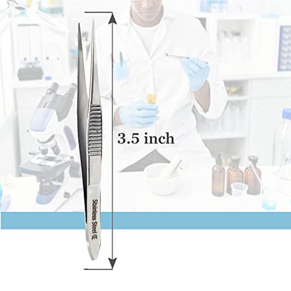 Stainless Steel High Precision Forceps with Fine Strong Straight Serrated Point to use Engineer Labware for Scientific Use (3.5 Inch) - size: 3.5 Inch