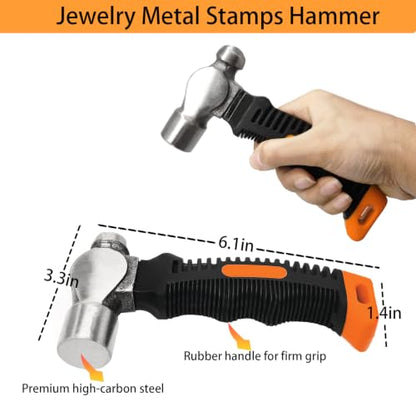 Steel Bench Block and Metal Stamping Hammer Kit, No-Rebound Metal Bench Block, Jewelry Stamping Hammer, Jewelry Metal Stamping Tools for Jewelry Making & Metal Stamping - color: Orange, Round