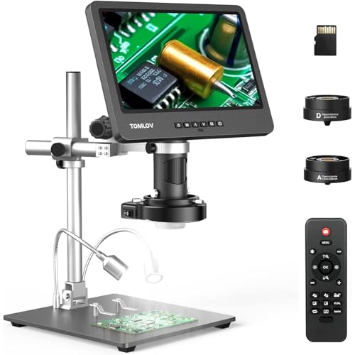 TOMLOV DM602 Pro 3 Lens 10.1" HDMI Digital Microscope 2000X, Boom Arm Stand - color: Brown