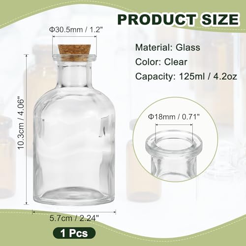 PATIKIL 125ml Glass Reagent Bottle with Wood Stopper, Narrow Mouth 4.2oz - size: 4.2 Ounces
