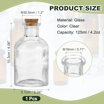 PATIKIL 125ml Glass Reagent Bottle with Wood Stopper, Narrow Mouth 4.2oz - size: 4.2 Ounces