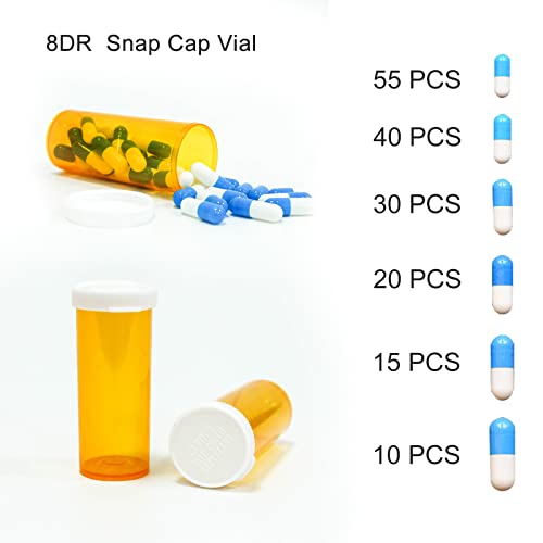 Medicine Bottles Snap Cap Prescription Vials, Easy Open Pill Organizers, Amber Empty with Plastic Caps (8 dram, 12pcs) - size: 8 dram