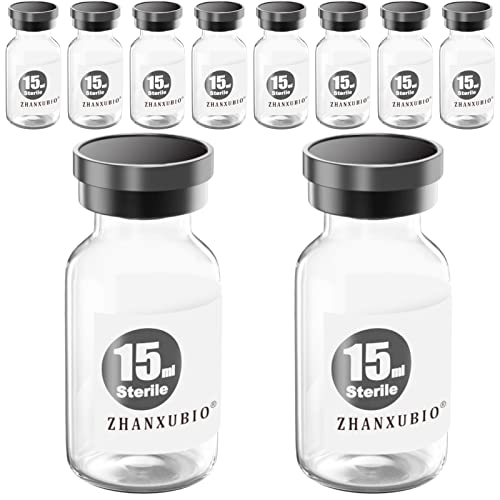 Sterile Empty Vials with Self Healing Injection Port and Aluminum Plastic Cap,Sterile Package (15ml Clear 10PCS) - size: 15ml Clear 10PCS